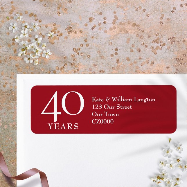 Etiqueta 40.º Aniversario Boda Ruby (40th Wedding Anniversary Ruby Address Label)