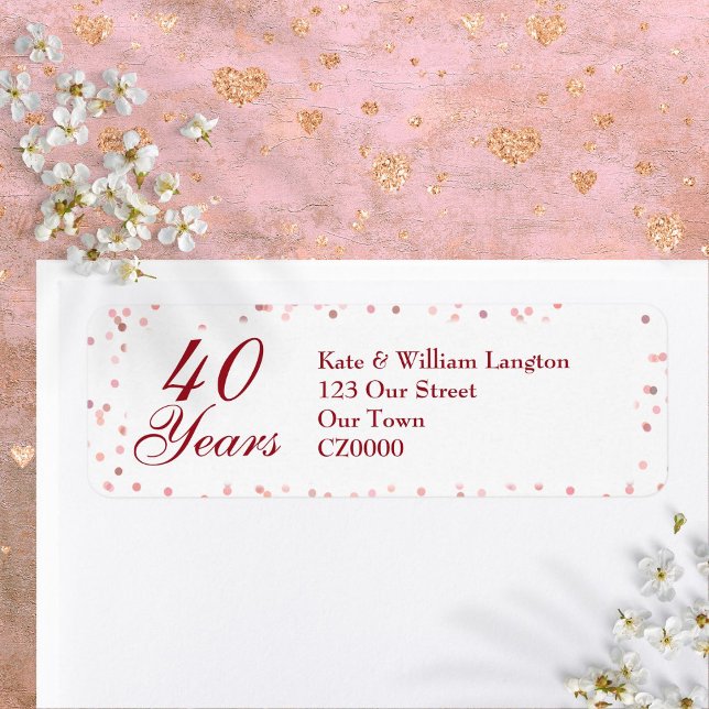 Etiqueta 40.º Aniversario Boda Ruby Confetti (40th Wedding Anniversary Ruby Confetti Label)