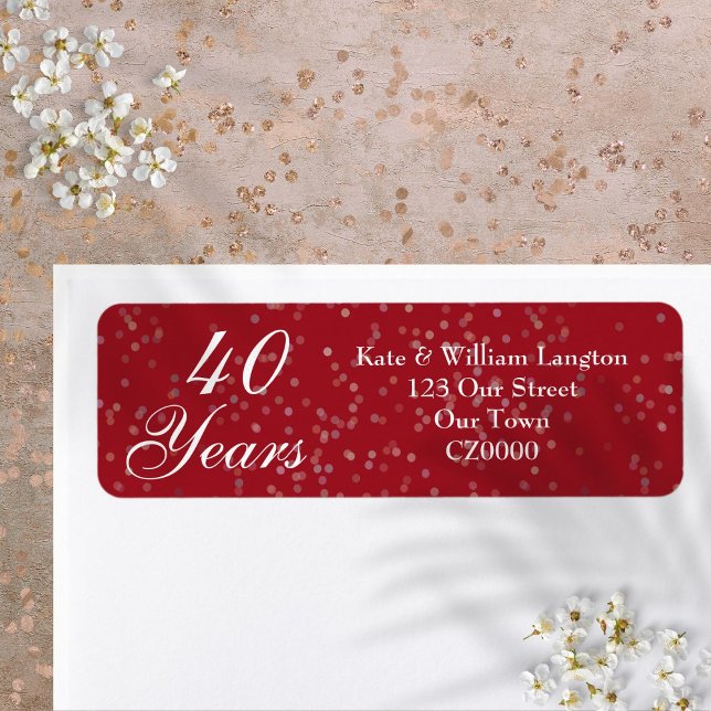 Etiqueta 40.º aniversario Boda Ruby Stardust Confetti (40th Wedding Anniversary Ruby Stardust Confetti Label)