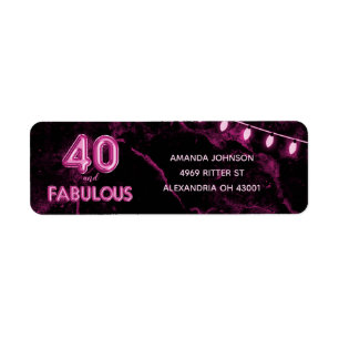 Etiqueta 40 y fabuloso cumpleaños 40 rosado y negro