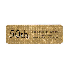 Etiqueta 50.º Aniversario del Boda Espuma de oro y negro