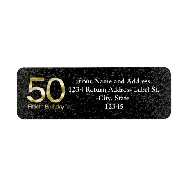 Etiqueta 50.º cumpleaños, elegante oro negro (Frente)