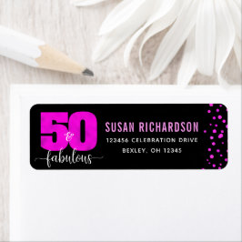Etiqueta 50 and fabulous black hot pink foil dots address