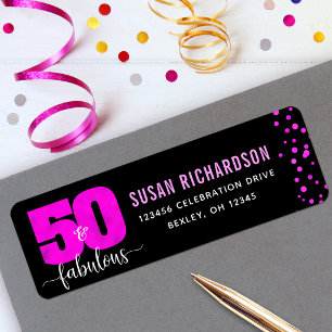 Etiqueta 50 and fabulous black hot pink foil dots address