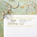 Etiqueta 50° Aniversario de la devolución de oro Confetti<br><div class="desc">Etiqueta de la dirección de retorno del boda de oro en 50 años con tus detalles en un elegante texto blanco sobre un fondo de corazones dorados. Diseñado por Thisisnotme©</div>