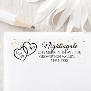 Etiqueta 50 años Script Hearts Monograma Iniciales