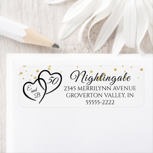 Etiqueta 50 años Script Hearts Monograma Iniciales (In situ)