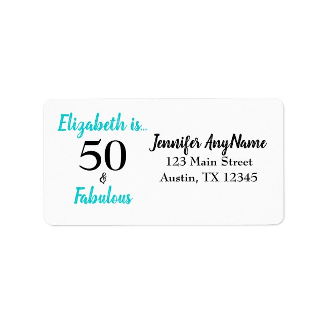 Etiqueta 50 y fabulosa fiesta de cumpleaños turquesa (Frente)