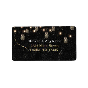 Etiqueta 50 y fabulosas luces de oro de mármol negro Mason 