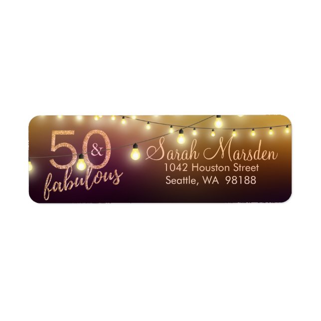 Etiqueta 50 y fabulosas luces oro negro 50 cumpleaños (Frente)
