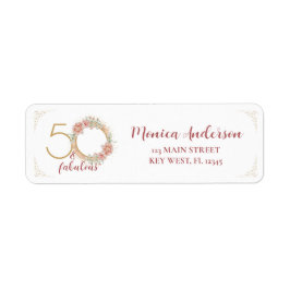 Etiqueta 50 y fabuloso 50 cumpleaños Purpurina Floral