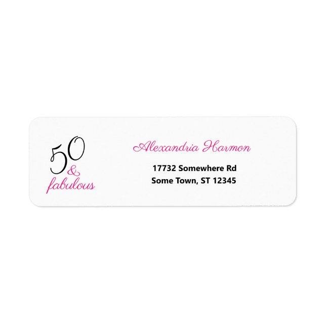 Etiqueta 50 y fabuloso cincuenta rosado y negro (Frente)