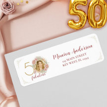 50 y Fabuloso Cumpleaños Foto Floral Rosa Dorado