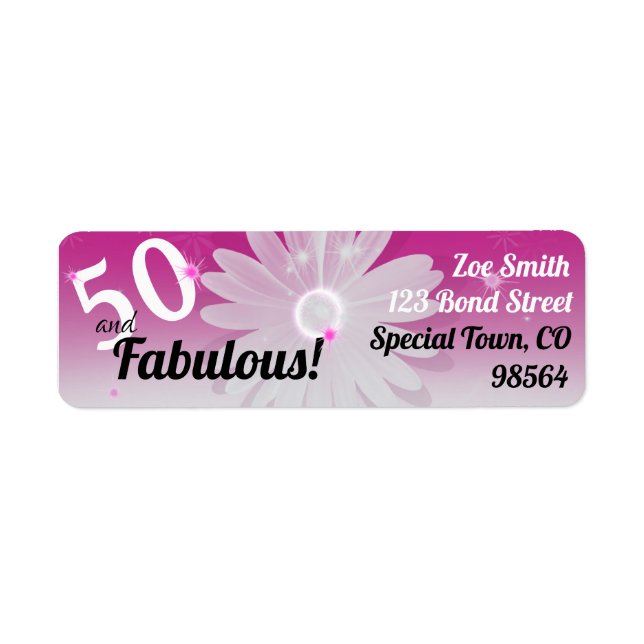 Etiqueta 50 y Fabuloso negro, rosa, blanco con estrellas y  (Frente)