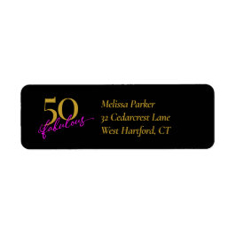 Etiqueta 50 y Fabulous Black and Gold Return Address
