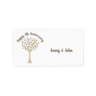 Etiqueta 5.º regalo del aniversario de los bodas de madera