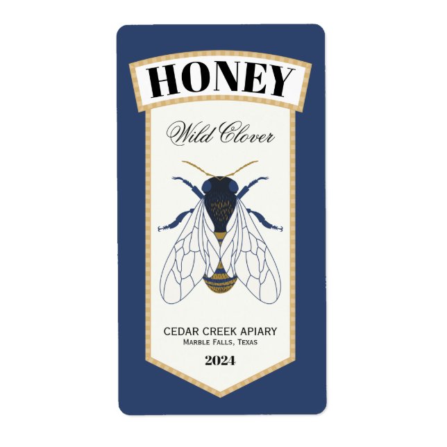 Etiqueta Abeja azul y oro (Frente)
