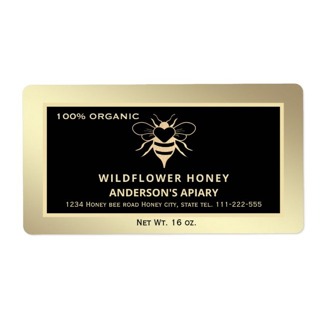 Etiqueta Abeja de miel de oro moderno (Frente)