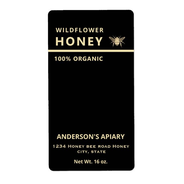 Etiqueta Abeja de miel de oro moderno (Frente)