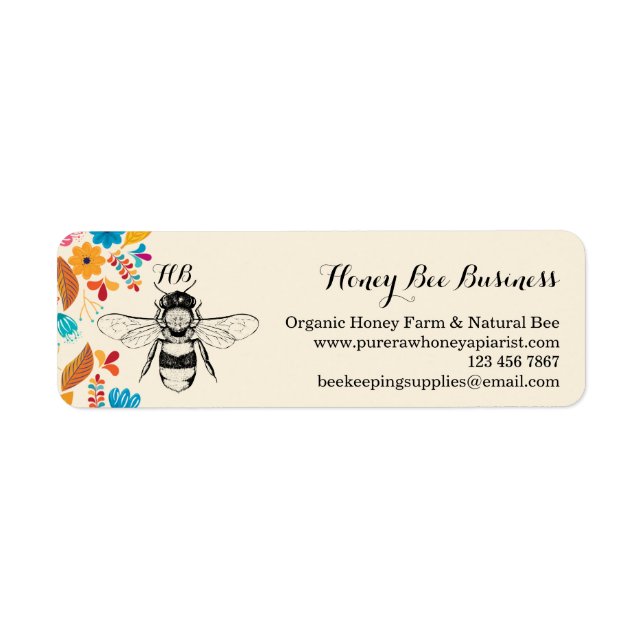 Etiqueta Abeja Melífera Flor Firma Dibujada a Mano (Frente)