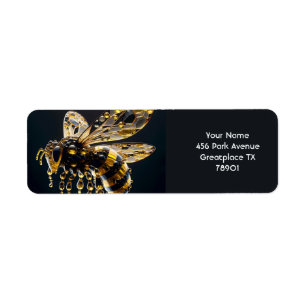 Etiqueta Abeja negra amarilla de cristal lindo