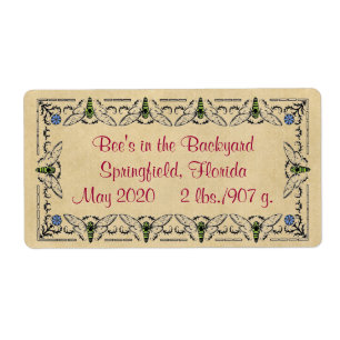 Etiqueta Abejas en el patio trasero de la vintage Honey Jar