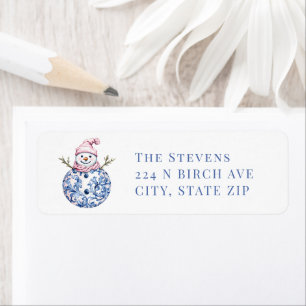 Etiqueta Abuelo rosa y azul Damask Snowman
