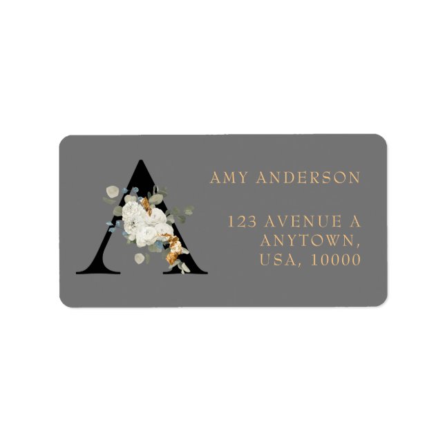 Etiqueta ACCIONES DE Oro Floral Blanco Monograma A (Frente)