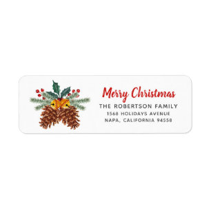 Etiqueta Acebo de piña rústica Feliz Navidad Familia