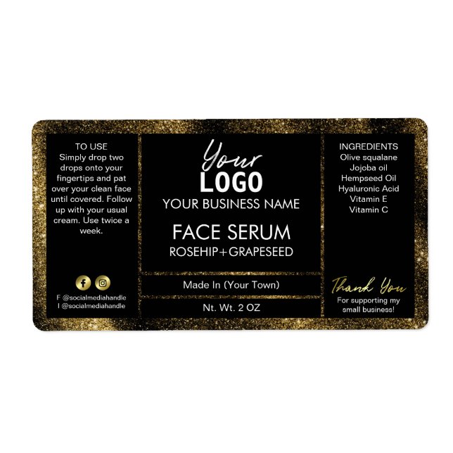 Etiqueta Aceite de efecto Purpurina negro sérico (Frente)