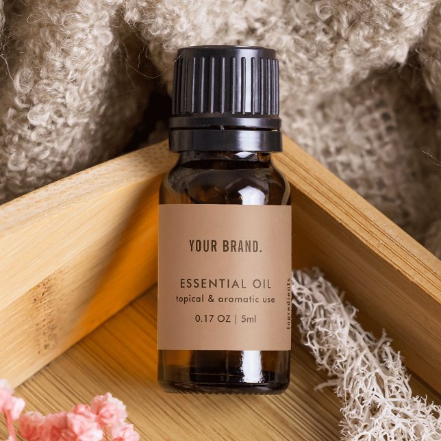 Etiqueta Aceite esencial Neutral Beige Embalaje en frasco (Neutral Beige Essential Oil Dropper Bottle Wrapper Label)