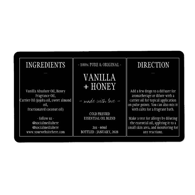 Etiqueta Aceite esencial para la preparación de frascos cos (Frente)