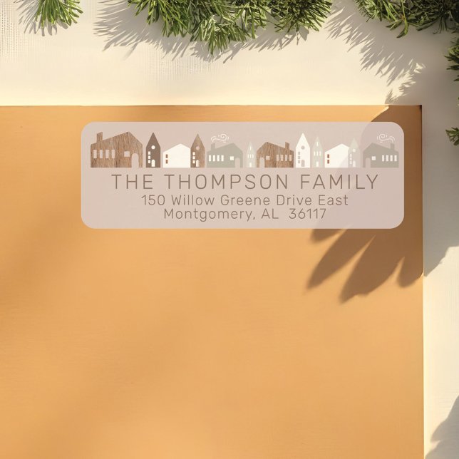 Etiqueta Acogedora familia moderna Navidades mínimos aldea (Cozy Family Modern Minimal Christmas Village Label)