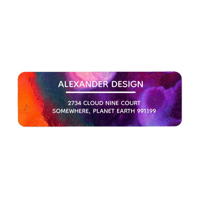 Etiqueta Acuarela abstrata púrpura naranja, servicios (Frente)