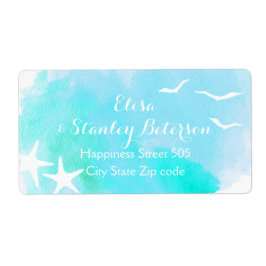 Etiqueta Acuarela acuática y boda de playa de peces estrell