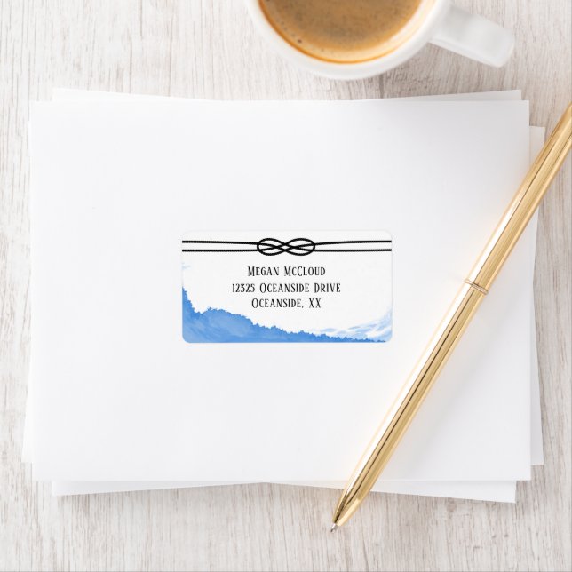 Etiqueta Acuarela azul del océano oceánico náutico (In situ)