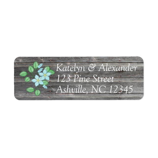 Etiqueta Acuarela Azul Floral País Tema (Frente)