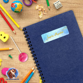 Etiqueta Acuarela - azul - purpurina dorado