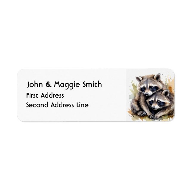 Etiqueta Acuarela Cute Cuddling Raccoons Arte Animal (Frente)