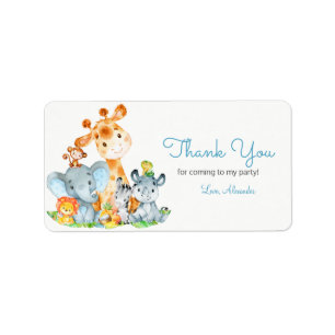 Etiqueta Acuarela Cute Safari Jungle Animales Cumpleaños