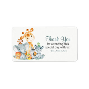 Etiqueta Acuarela Cute Safari Jungle Animales Gracias