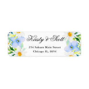 Etiqueta Acuarela Daisies y Flores Azules dirección