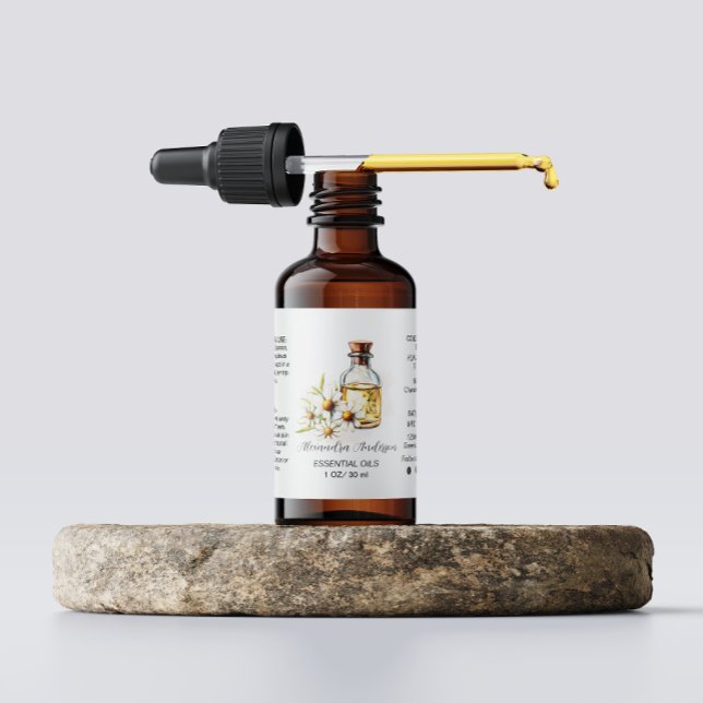 Etiqueta Acuarela de aceites esenciales de Chamomile apotec (Apothecary Chamomile Essential Oils Watercolor label)