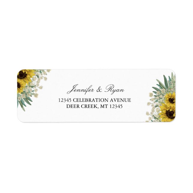 Etiqueta Acuarela de girasol romántico (Frente)