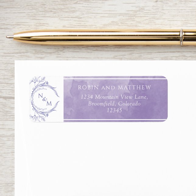 Etiqueta Acuarela de lavanda elegante, Boda de monograma (Subido por el creador)
