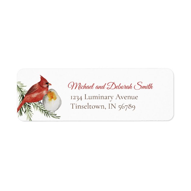 Etiqueta Acuarela de Navidades Cardinales y Evergreen (Frente)