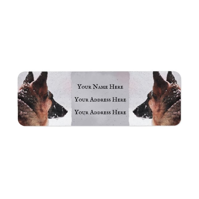 Etiqueta Acuarela de pastor alemán en invierno (Frente)