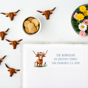 Etiqueta Acuarela de primavera Texas Longhorn Calf