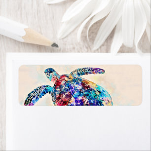 Etiqueta Acuarela de tortuga marina hawaiana