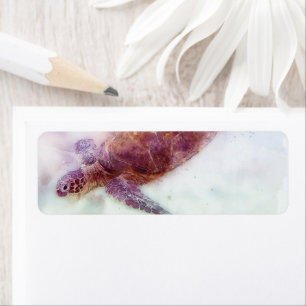 Etiqueta Acuarela de tortuga marina hawaiana